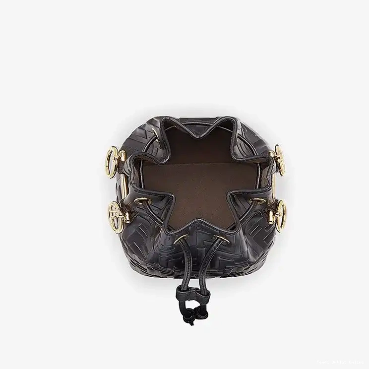 Affordable Fendi Bucket In Bag Tresor FF Mon Black Calf Leather Motif Mini 0507